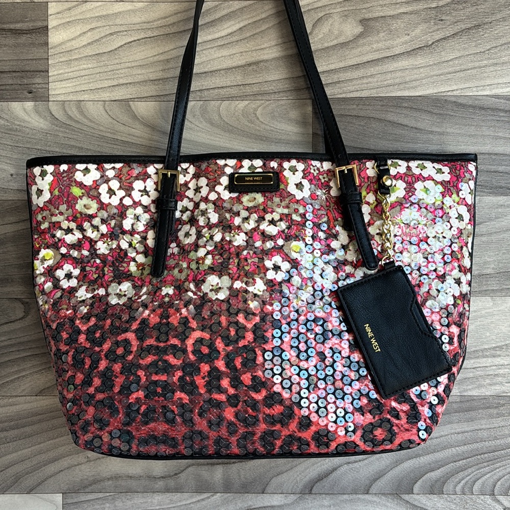 Nine West Floral Black and Pink Tote